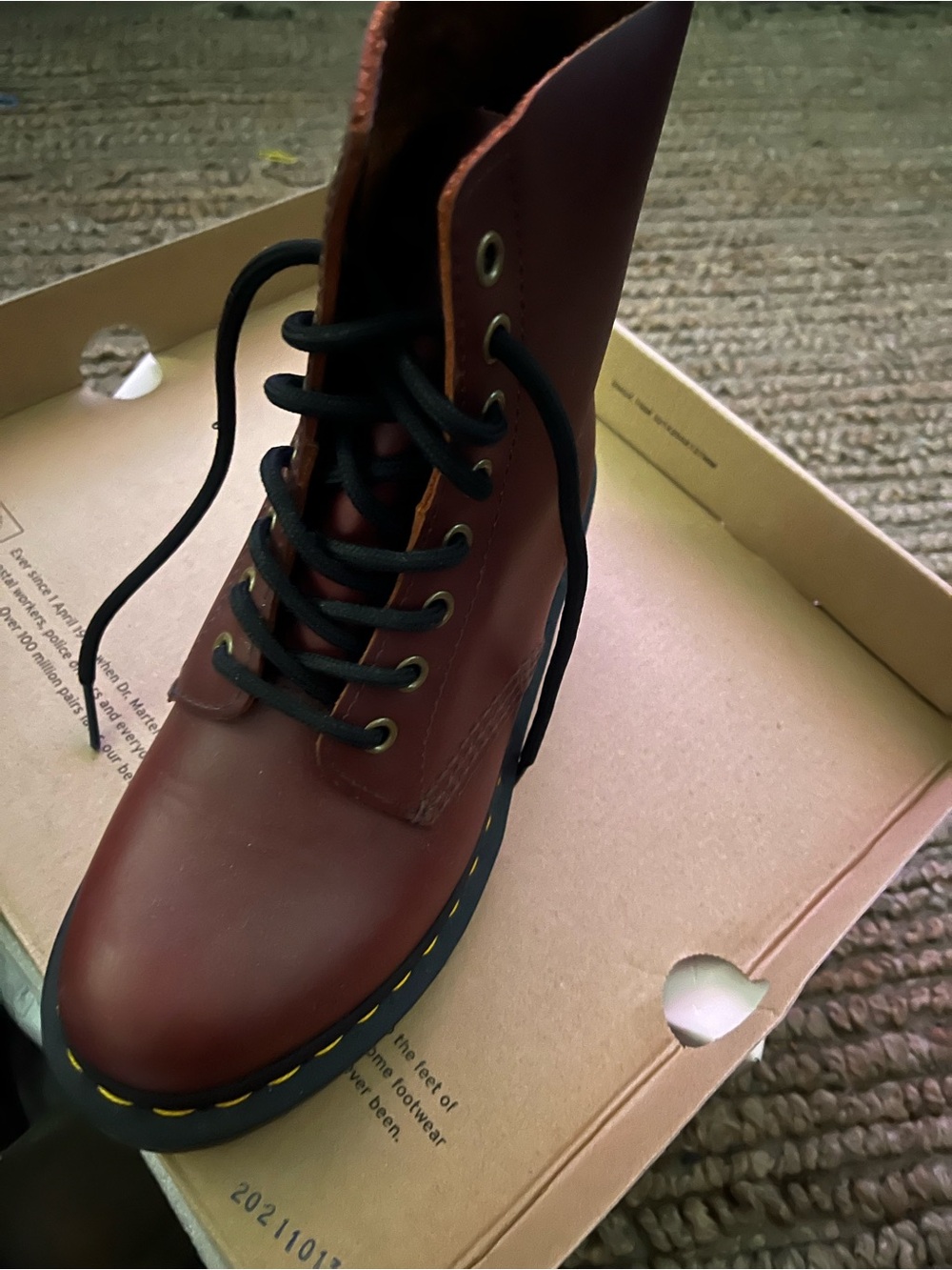 Dr. Martens Women's 8-Eye Leather Boots in Burgundy with Black Laces - Picture 5 of 11